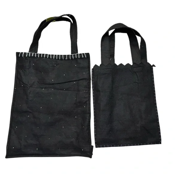 Vintage Halloween Trick or Treat Tote Bags Felt Ghost Bat Sequin Embroidery 2 pc - Picture 2 of 10